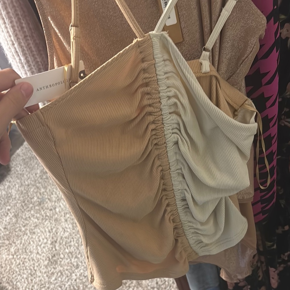 Anthropologie Dolan Tan and Cream Ruched Camisole